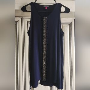 Vince Camuto Navy Sleeveless Top with Silver Embellishment